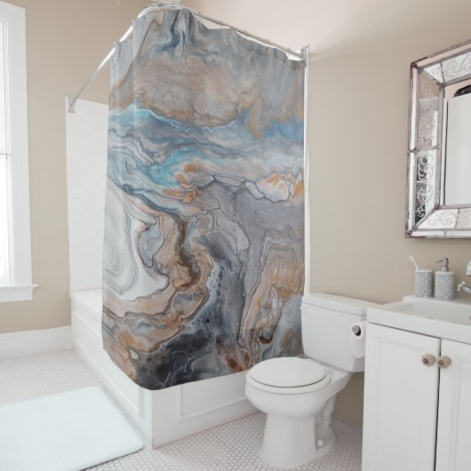 モダン抽象芸術ブルーブロンズクリーム シャワーカーテン (インサイチュ)