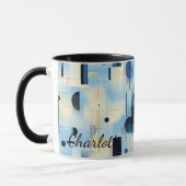 モダン抽象芸術ブルーマグ – ジオメトパーソナライズされたリ マグカップ (左)