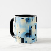 モダン抽象芸術ブルーマグ – ジオメトパーソナライズされたリ マグカップ (正面左)