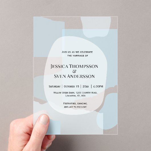 モダン抽象芸術ブルーミニマル芸術的リス結婚ト アクリル招待状 (インサイチュ (ポータブル))