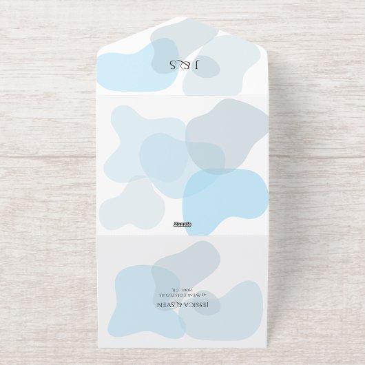 モダン抽象芸術ブルーミニマル芸術的リス結婚ト オールインワン招待状 (外側)