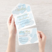 モダン抽象芸術ブルーミニマル芸術的リス結婚ト オールインワン招待状 (切り取り部)