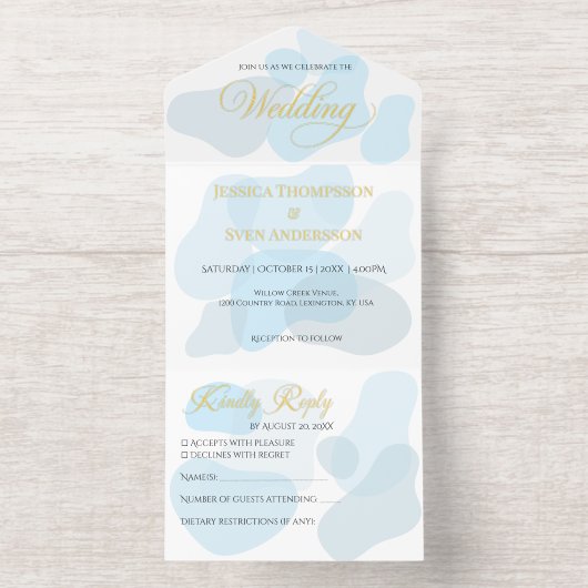 モダン抽象芸術ブルーミニマル芸術的リス結婚ト オールインワン招待状 (内側)