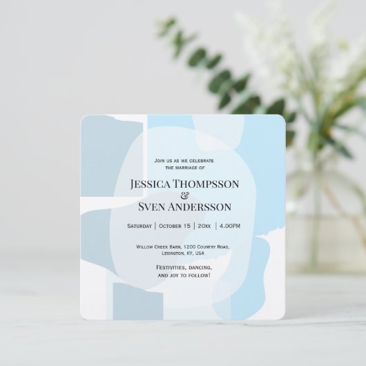 モダン抽象芸術ブルーミニマル芸術的リス結婚ト 招待状 (スタンド正面)