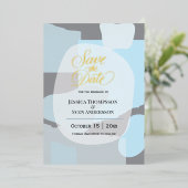 モダン抽象芸術ブルーミニマル芸術的リス結婚ト 箔招待状 (立ち正面)