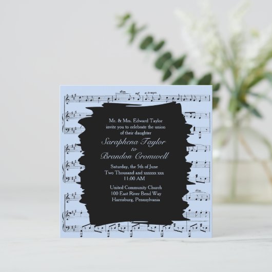 モダン抽象芸術ブルーミュージック結婚式招待状 招待状 (スタンド正面)