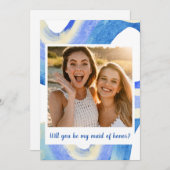 モダン抽象芸術ブルー写真メイド・オブ・オーナー(花嫁付き添い人)案 招待状 (正面/裏面)