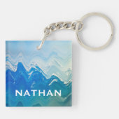 モダン抽象芸術ブルー海アーパーソナライズされたト キーホルダー (裏面)