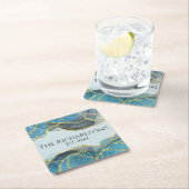 モダン抽象芸術ブルー金ゴールド瑪瑙ストーンテクスチャ スクエアペーパーコースター (インサイチュ)