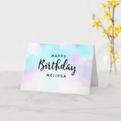 モダン抽象芸術ブルー&パープルウォーター誕生日 カード (黄色い花)