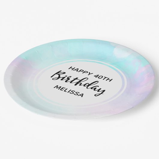 モダン抽象芸術ブルー&パープルウォーター誕生日 ペーパープレート (アングル)