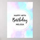 モダン抽象芸術ブルー&パープルウォーター誕生日 ポスター (正面)