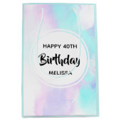 モダン抽象芸術ブルー&パープルウォーター誕生日 ミディアムペーパーバッグ (正面)