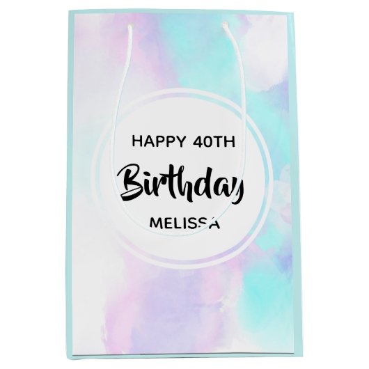 モダン抽象芸術ブルー&パープルウォーター誕生日 ミディアムペーパーバッグ (正面)