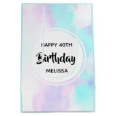 モダン抽象芸術ブルー&パープルウォーター誕生日 ミディアムペーパーバッグ (裏面)