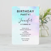 モダン抽象芸術ブルー&パープルウォーター誕生日 招待状 (スタンド正面)