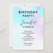 モダン抽象芸術ブルー&パープルウォーター誕生日 招待状 (正面)