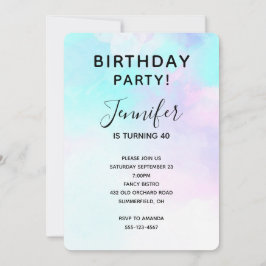 モダン抽象芸術ブルー&パープルウォーター誕生日 招待状