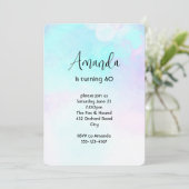 モダン抽象芸術ブルー&パープルウォーター誕生日 招待状 (スタンド正面)