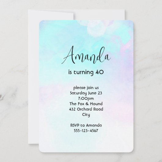 モダン抽象芸術ブルー&パープルウォーター誕生日 招待状 (正面)