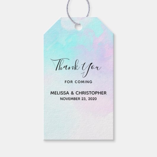 モダン抽象芸術ブルー&パープル水彩有難う ギフトタグ (正面)