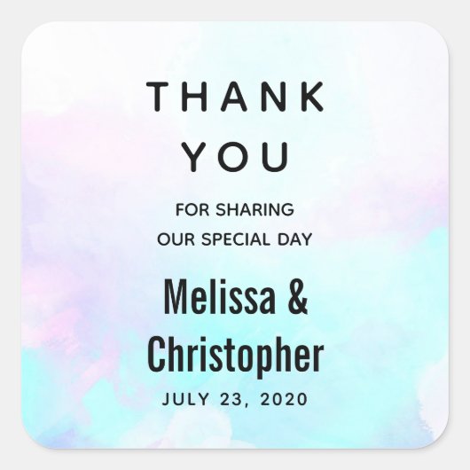 モダン抽象芸術ブルー&パープル水彩有難う スクエアシール (正面)