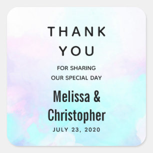 モダン抽象芸術ブルー&パープル水彩有難う スクエアシール