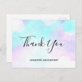 モダン抽象芸術ブルー&パープル水彩有難う ポストカード (正面/裏面)