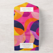 モダン抽象芸術ホットピンクとオレンジ結婚ズ オールインワン招待状 (外側)