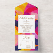 モダン抽象芸術ホットピンクとオレンジ結婚ズ オールインワン招待状 (内側)