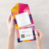 モダン抽象芸術ホットピンクQRコー結婚ド オールインワン招待状 (貼ってはがせる)