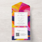 モダン抽象芸術ホットピンクQRコー結婚ド オールインワン招待状 (内側)