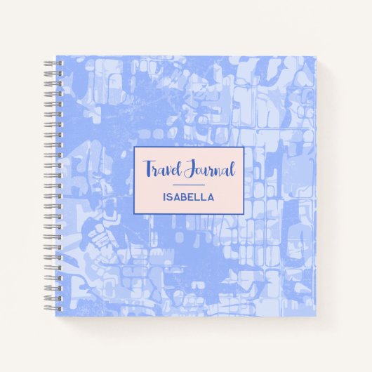 モダン抽象芸術マップ青パターン旅行仕訳帳 ノートブック (正面)