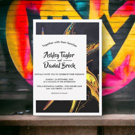 モダン抽象芸術ミニマルタイポグラフィエレガントウェディング 招待状