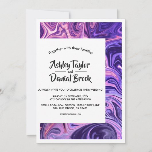 モダン抽象芸術ミニマル銀河系アートエレガントウェディング 招待状 (正面)