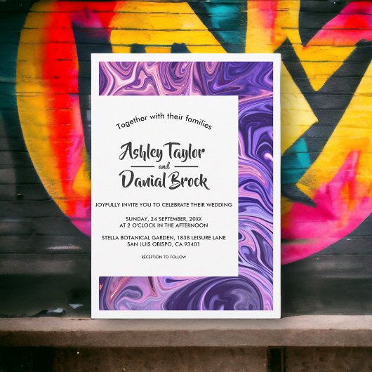 モダン抽象芸術ミニマル銀河系アートエレガントウェディング 招待状