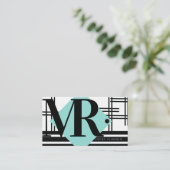 モダン抽象芸術モノクロ白黒グリッド 名刺 (スタンド正面)