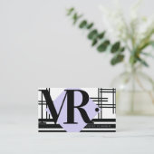 モダン抽象芸術モノクロ白黒グリッド 名刺 (スタンド正面)