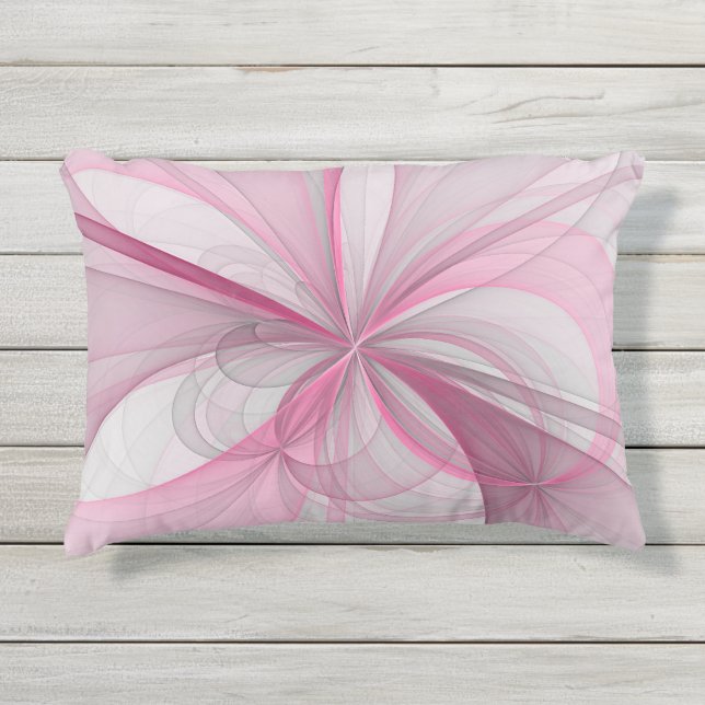 モダン抽象芸術ライトピンクグレーフラクタルデザイン アウトドアクッション (正面)