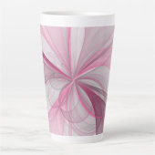 モダン抽象芸術ライトピンクグレーフラクタルデザイン カフェラテマグ (正面)