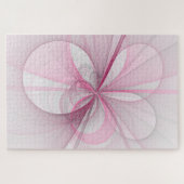 モダン抽象芸術ライトピンクグレーフラクタルデザイン ジグソーパズル (横)