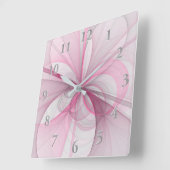 モダン抽象芸術ライトピンクグレーフラクタルデザイン スクエア壁時計 (傾斜)