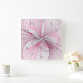 モダン抽象芸術ライトピンクグレーフラクタルデザイン スクエア壁時計 (ホーム)