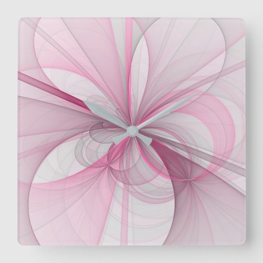 モダン抽象芸術ライトピンクグレーフラクタルデザイン スクエア壁時計 (正面)