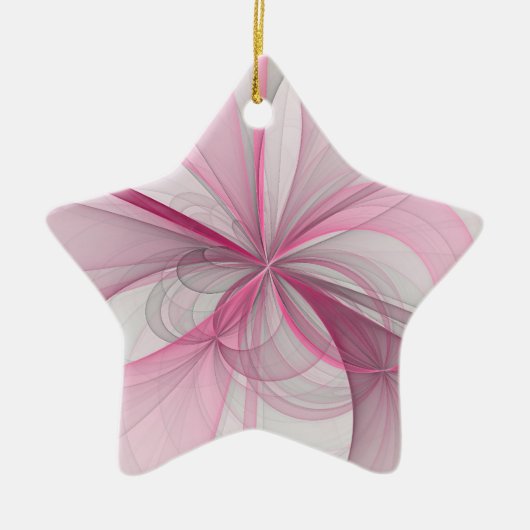 モダン抽象芸術ライトピンクグレーフラクタルデザイン セラミックオーナメント (正面)