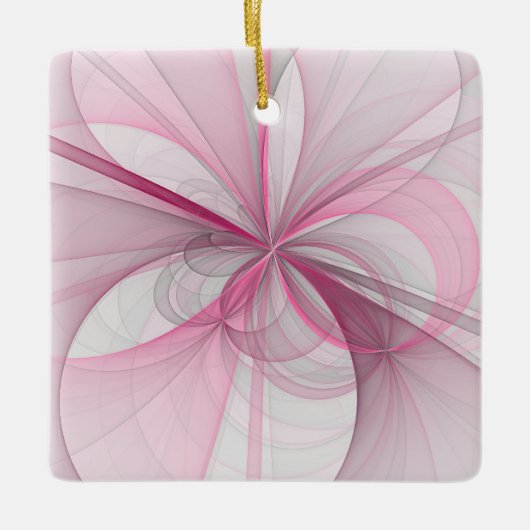 モダン抽象芸術ライトピンクグレーフラクタルデザイン セラミックオーナメント (正面)
