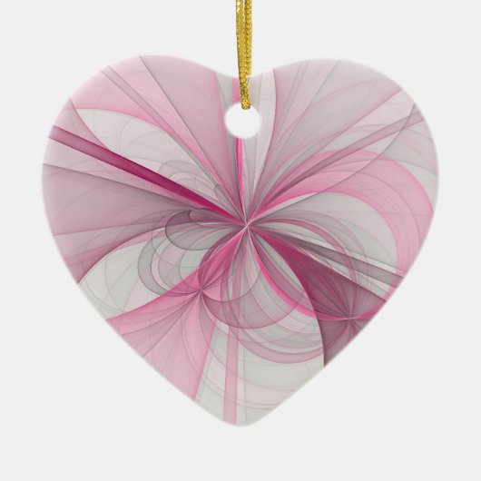 モダン抽象芸術ライトピンクグレーフラクタルデザイン セラミックオーナメント (正面)