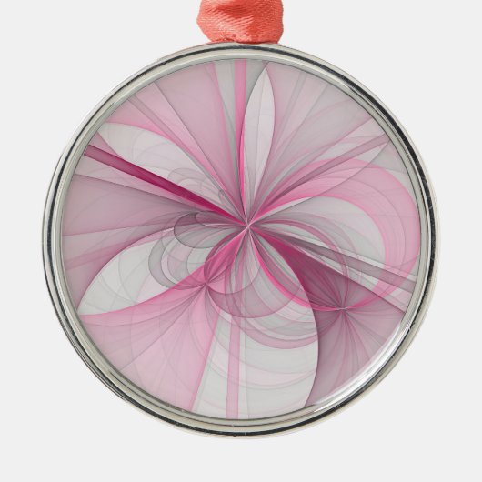 モダン抽象芸術ライトピンクグレーフラクタルデザイン メタルオーナメント (正面)