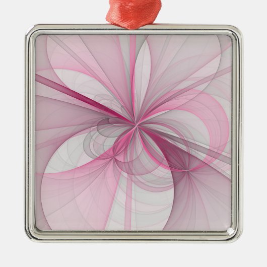 モダン抽象芸術ライトピンクグレーフラクタルデザイン メタルオーナメント (正面)