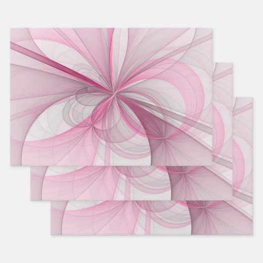モダン抽象芸術ライトピンクグレーフラクタルデザイン ラッピングペーパーシート (セット)